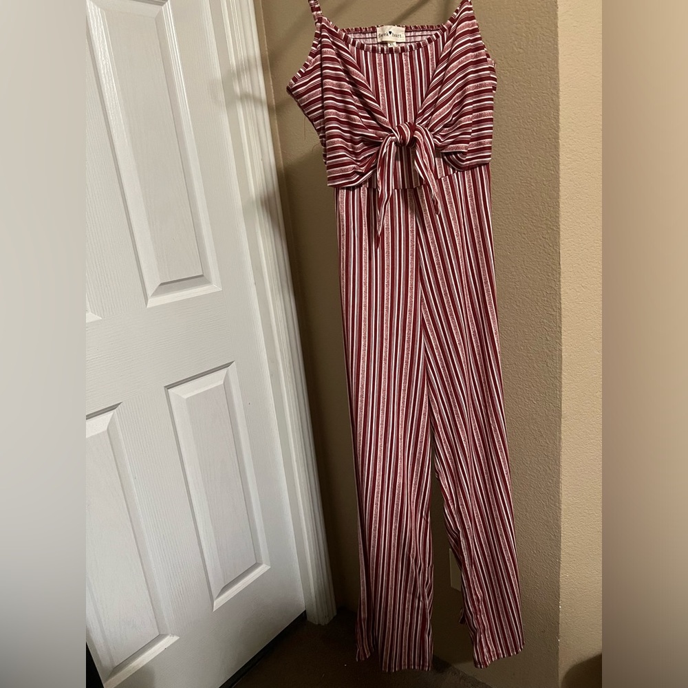 Red and white striped jumpsuit